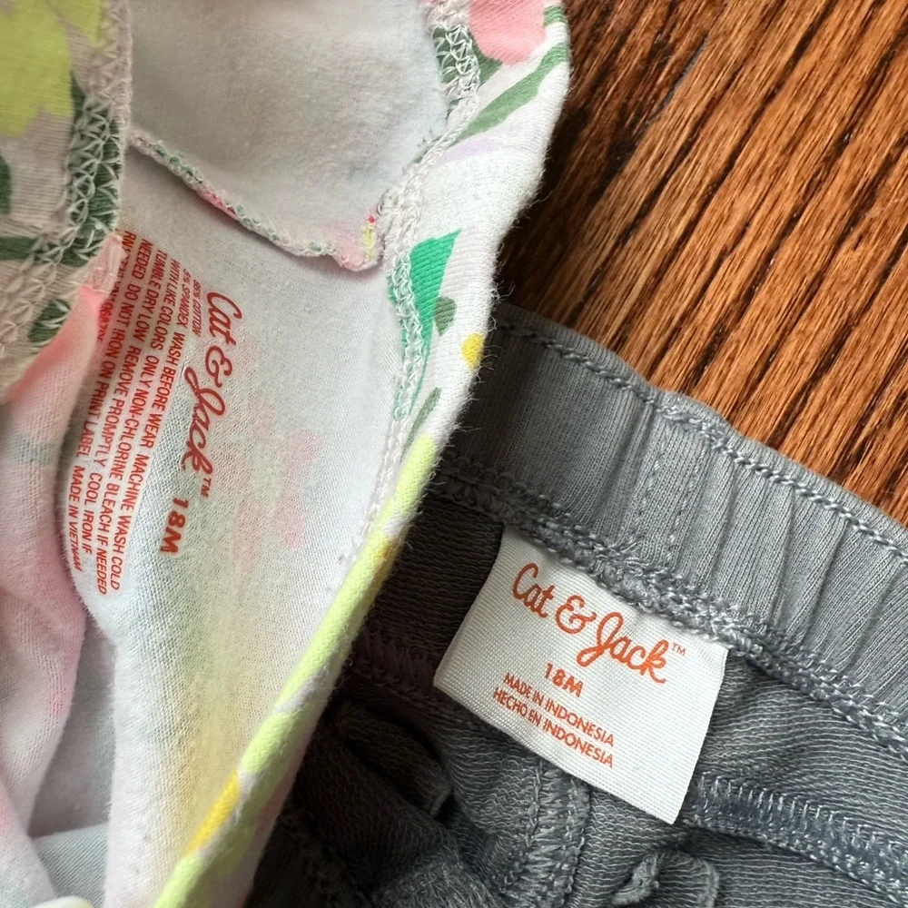 2 Pair Set Cat & Jack Floral & Gray Baby Girl Leggings - Size 18 months